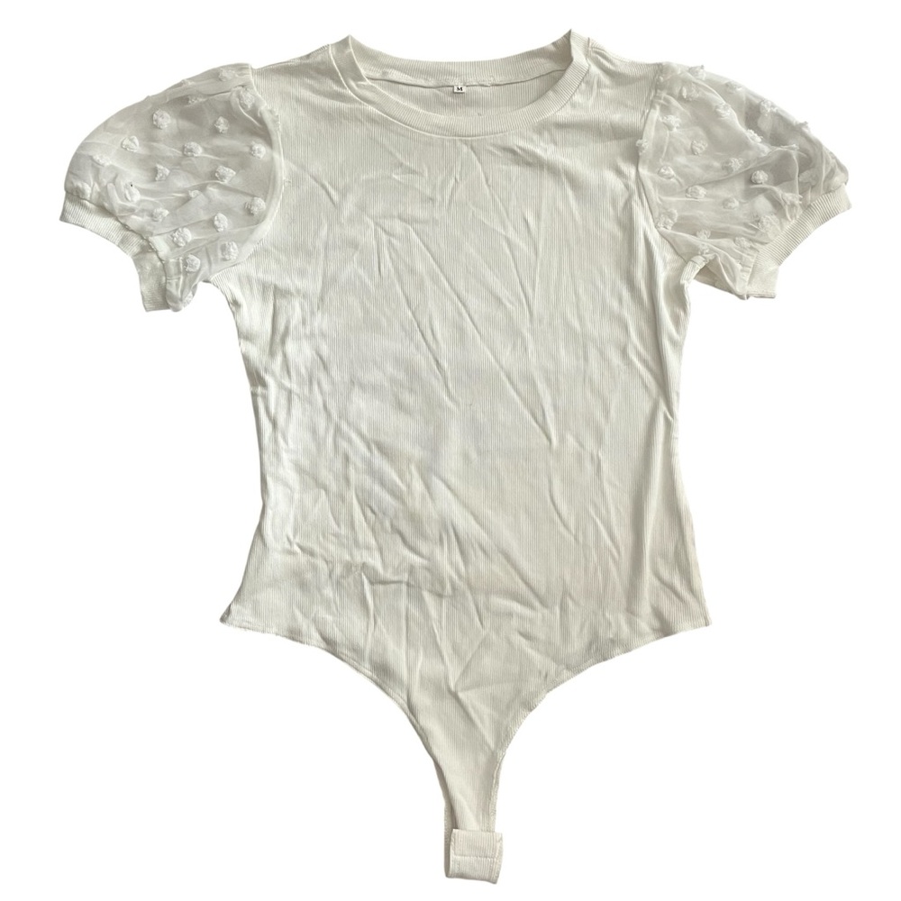 Stretchy Bodysuit with Sheer Puffy Sleeves